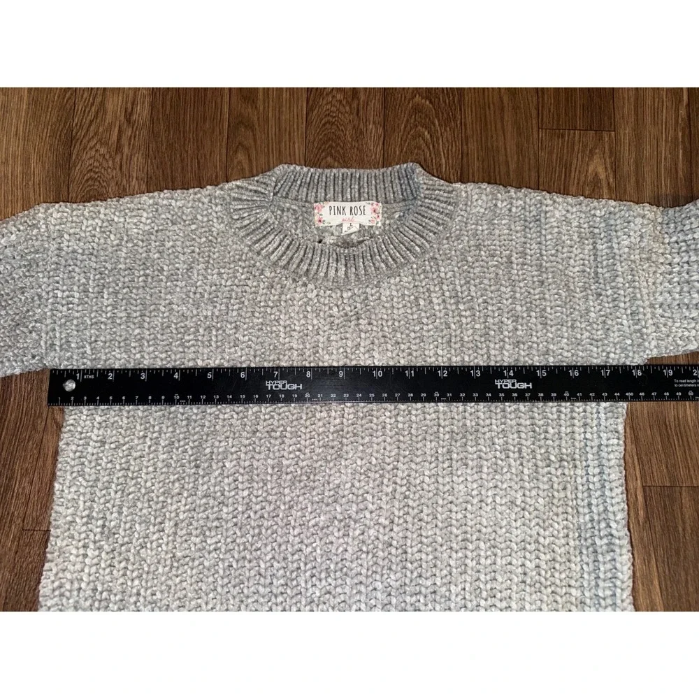 Pink Rose Girl Grey Chenille Lace Up Back Sweater‎ Size L 14 KF0S21208BV